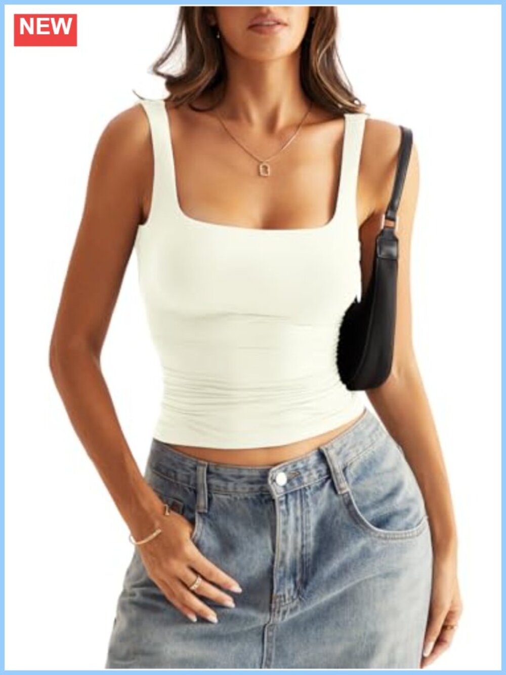 Women's Square Neck Double Lined Tank Top Fitted Low Back Sleeveless Shirt